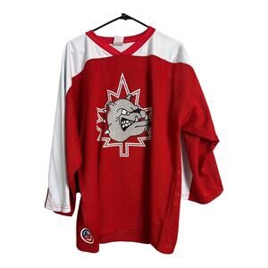 Athletic Knit Hockey Jersey Mens L Bulldog Red White Retro Sports Fan End Zone 6